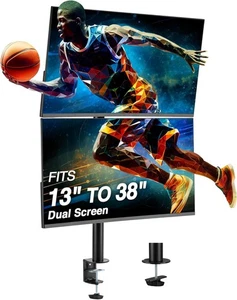 Vertical Ultrawide Monitor Mount Stand for Dual 38" Screens, 12kg Capacity Each, - Picture 1 of 9