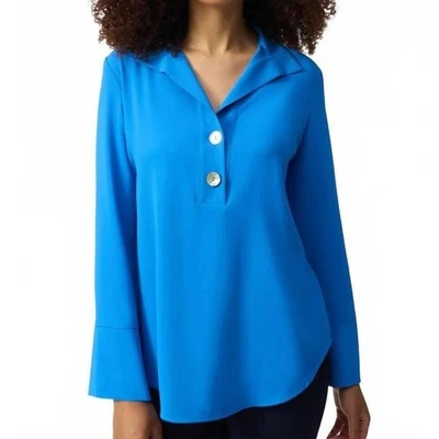 Joseph Ribkoff Plus Size 24 Coastal Blue Tunic Top Collared / Long Sleeves - Image 1 of 4