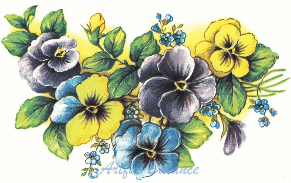 Calcomanías de cerámica Pansy Floral Group azul púrpura amarillo Foto 1 de 1