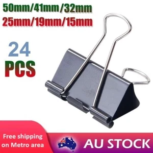 24 PCs Deli Foldback Clips Black Steel Binder Bulldog Clip Paper Office Document - Picture 1 of 14