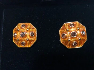 Joan River's Italiano Estilo Bizantino Cristal y Esmalte Pendientes Clip On Foto 1 de 3