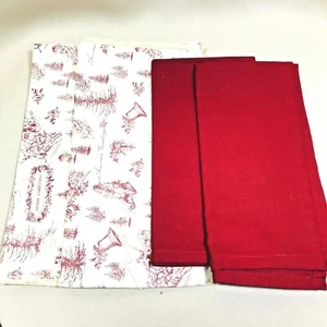 Set Of 4 White & Maroon Cloth Christmas Holiday Dinner Napkins Bells Children - Picture 1 of 4
