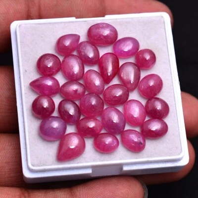 26 Pcs Natural Ruby 6mm-10mm Cabochon Dazzling Red Stunning Loose Gemstones Lot - Image 1 of 4
