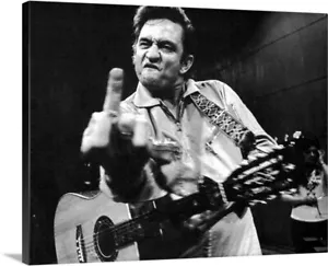 Envoltura de lienzo de galería de arte fotográfico Johnny Cash Finger Salute - Imagen 1 de 3