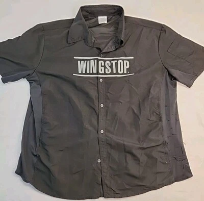 Wingstop Logo Black Polyester Lightweight Short Sleeve Button Shirt Mens XL - Image 1 of 4
