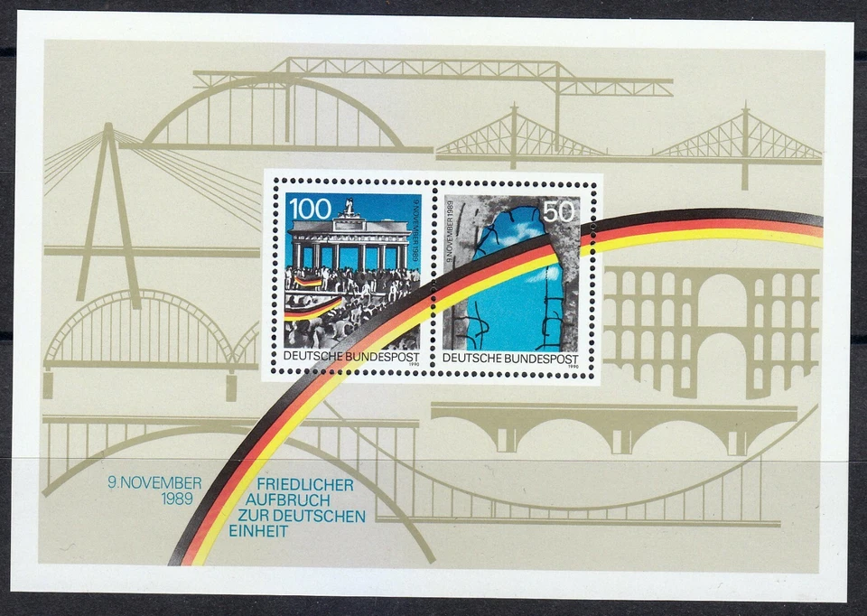 Germany 1990 MNH Mi Block 22 Sc 1619 Opening of Berlin Wall, bridge, bridges ** - Image 1 of 2