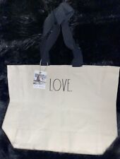 Rae Dunn Large Canvas LOVE Overnight Shopping Bag 20 x16 Black Handles NWT