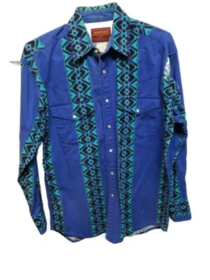 Rustler Mens Rockabilly Western Shirt  M Aztec Cowboy Indian Print Vintage  - Image 1 of 4