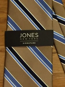 Jones New York JNY Men's Striped Tie Blue Taupe NWT - Picture 1 of 3