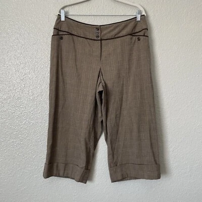 Bermudas Lane Bryant Talla 14 Marrón Otoño Cuadros Pata de Gallo Metálicas 3 Botones Foto 1 de 4