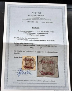 Gdansk Michel n.º 42II/V sellado BPP certificado fotográfico Gruber impecable 1.000 € - Imagen 1 de 1