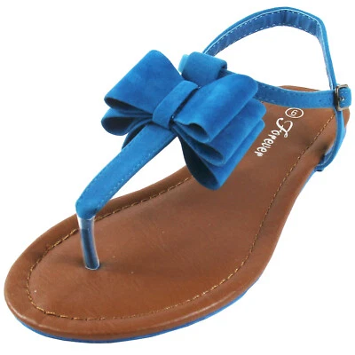 Nuevo Mujer Zapatos Sandalia Plana Gamuza Como T Correa Arco Verano Informal Turquesa Azul Foto 1 de 4
