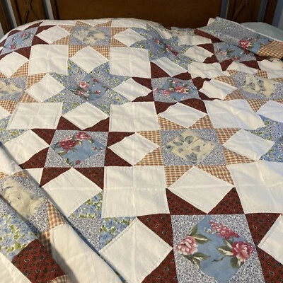 Pieced And Quilted Coverlet 72” X 86”  Lovely Florals & Plaids Expertly Combined - Image 1 of 4
