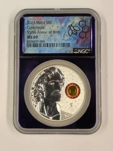 2023 Malta MS 69 SILVER Copernicus 550th Anni. of Birth 5 Euro NGC Colorized Sun - Picture 1 of 4