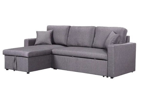 Dark Gray Linen Fabric Reversible Sleeper Sectional Sofa with Storage ...