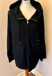 CHANEL 100% cashmere black silver CC zip up sweater hooded FR38 - Picture 1 of 9