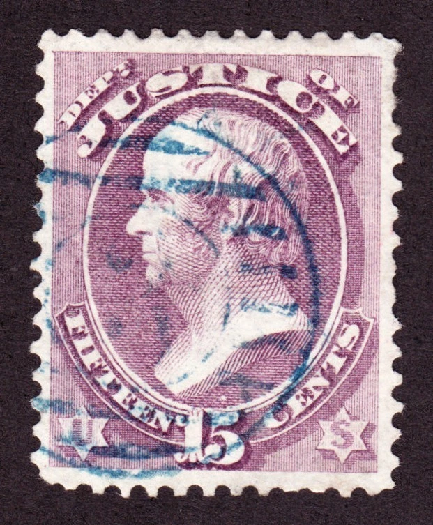 US O31 15c Justice Department VF w/ 3 in 9 Barred Circle Fancy Cancel SCV $210 - Image 1 of 1