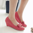 Women's Bowknot Pumps Wedge Heels Round Toe Suede Casual Shoes Slip On US 4.5-12