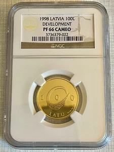 Latvia 1998 Development 100 Latu Gold NGC PF66 CAMEO SKU# 3188 - Picture 1 of 2