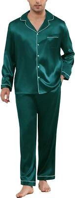 Conjunto de pijama de seda satinado manga corta con botones para hombre dos piezas con bolsillos S-XXL Foto 1 de 4