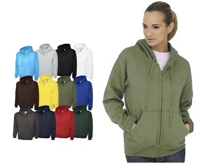 Ladies Loose Fit Zip Up Hoodie Sweatshirt Size 6-26 - WOMENS PLAIN HOODED HOODY - Image 1 of 2