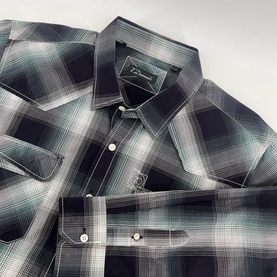 Camisa 7 Diamantes Para Hombre Grande Azul Verde A Cuadros Abotonada XXL Algodón Manga Larga Foto 1 de 4