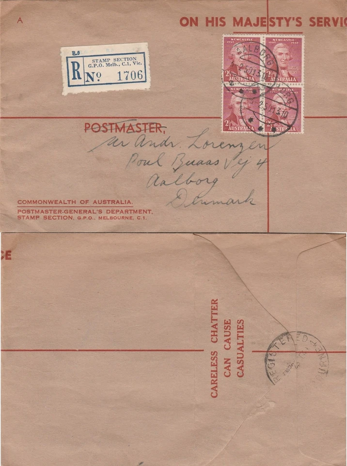 Australia a Dinamarca AALBORG Cancelar Newcastle Bloque CHARLA DESCUIDADA OHMS 1949 Foto 1 de 1
