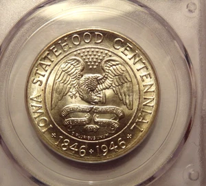 1946 IOWA SILVER COMMEMORATIVE HALF DOLLAR, PCGS MS 65, OGH, APPROVED BY CAC - Picture 1 of 3