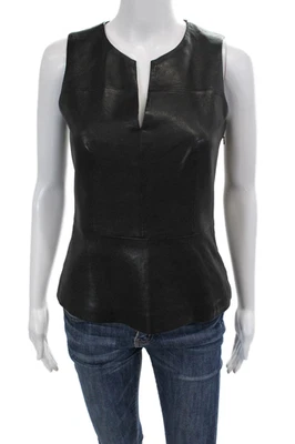 Camiseta sin mangas Theory para mujer de cuero sin mangas con cuello en Y cremallera peplum negra talla PP Foto 1 de 4