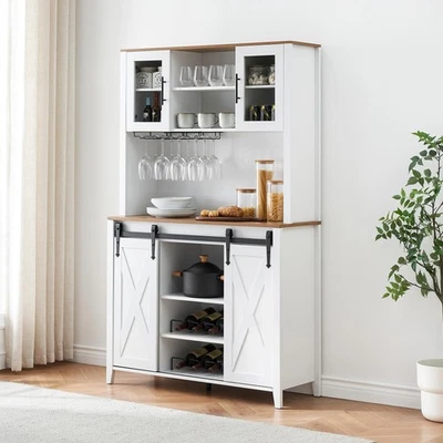 Gabinete de despensa de cocina Granja Alto Buffet Hutch Gabinete con puerta y estante para vino Foto 1 de 4