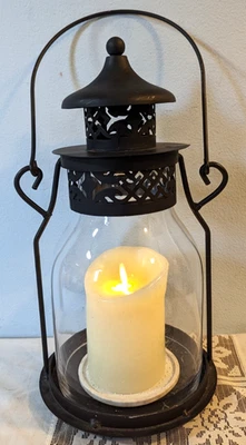 Linterna de vela LED sin llama colgante o independiente - Metal y vidrio - 14" H Foto 1 de 4