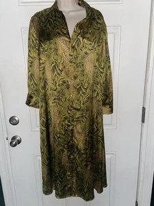 ZARA Olivgrün Tiger Dschungel Safari Satin 3/4 Arm Midi Shirt Kleid GR SM - Bild 1 von 12