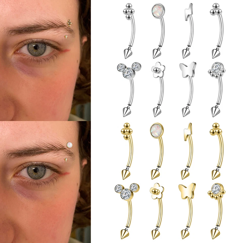 8 piezas anillos de acero inoxidable para cejas cristal ópalo piercing para cejas joyería corporal Foto 1 de 4