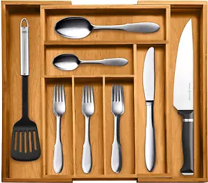 Expandable Bamboo Drawer Organizer - Large Kitchen Utensil Holder for Cutlery, S - Picture 1 of 7