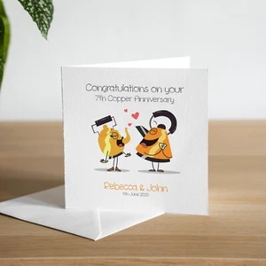 Personalizado hecho a mano 7ª tarjeta de aniversario de bodas de cobre marido esposa pareja - Imagen 1 de 3
