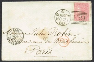 1860 SG 66a 4d Rose Glasgow Duplex Fine Used to Paris Cat. £225.00 - Picture 1 of 1