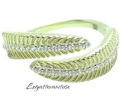 Anello Donna  Argento 925/1000 dorato Foglia con zirconi bianchi regolabile - Immagine 1 di 4