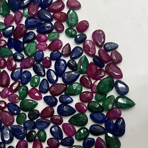 Lotto 100 carati 8 pz miscela zaffiro rubino smeraldo naturale taglio sfaccettato - Foto 1 di 10