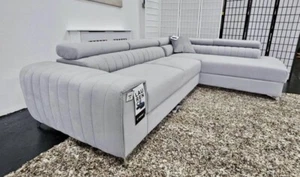 Large L Shape Corner Sofa Bed with Storage - Grey Velvet, Brand New - Picture 1 of 8