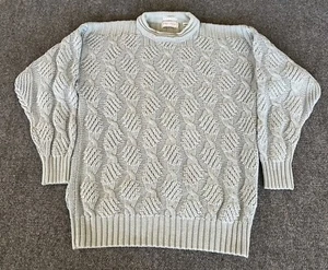 Henry Grethel Mens L VTG Sweater Blue Cable Knit Roll Neck Fisherman - Picture 1 of 11