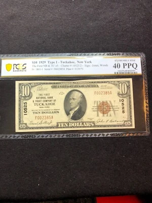 Tuckahoe, New York, Ten Dollar 1929 National Currency Bank Note, PCGS 40 PPQ - Image 1 of 4