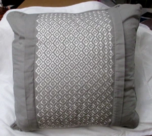 NEW Madison Park 15" Square Reversible Grey Accent Pillow White Embroidery - Picture 1 of 5