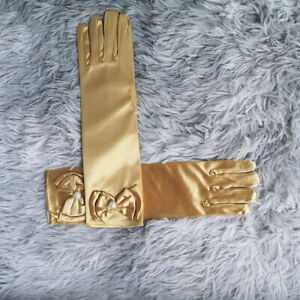 Kids Satin Bow Pearls Long Gloves Elbow Length Princess Costume Dress Party US ♪