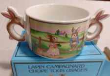 NEW Vintage 1988 Bunny Handles Stoneware Soup Cereal BOWL, Country Rabbit, Japan