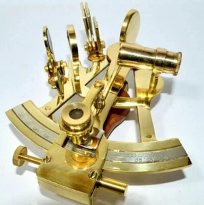 Brass Sextant Antique Finish Nautical Decor 4" with Leather Box Gift Collectors - Picture 1 of 5
