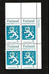 1967 U.S. COMMEM 5c FINLAND Plt#Blk of 4 Sc#1334 M/NH/OG GEM See Note - Picture 1 of 1