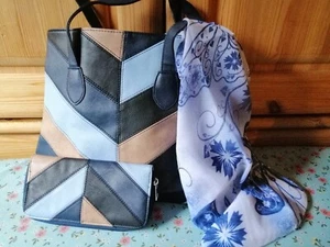Tasche Damen Umhängetasche Vintage Design 3 Teile Tuch Börse blau hellblau - Picture 1 of 1