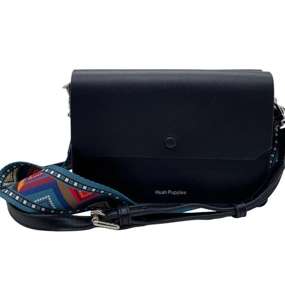 Hush Puppies 斜挎包单肩包黑色素食皮革可转换多彩 — 第 1/4 张图片
