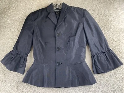 Chaqueta Blazer Ralph Lauren Etiqueta Negra Mujer 2 Seda Abotonada Volantes Peplum Foto 1 de 4
