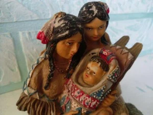 Vintage Hand-Painted Figurine American Indian Family Stamp Decor Ethnicities Art - Picture 1 of 7
